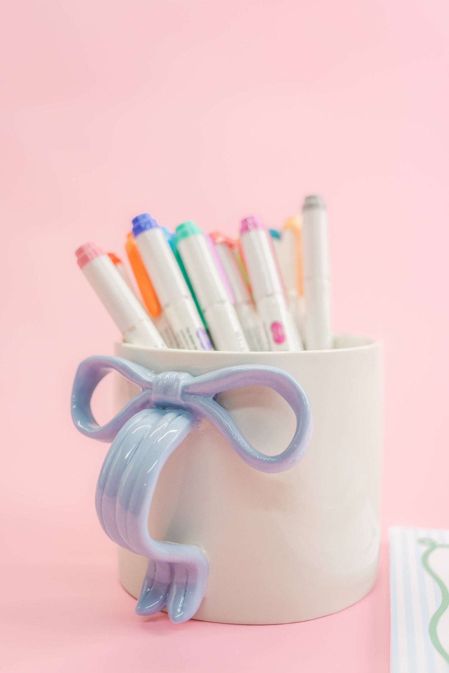 Powder Blue Bow Ceramic Coffee Tea Mug with Ribbon Handle