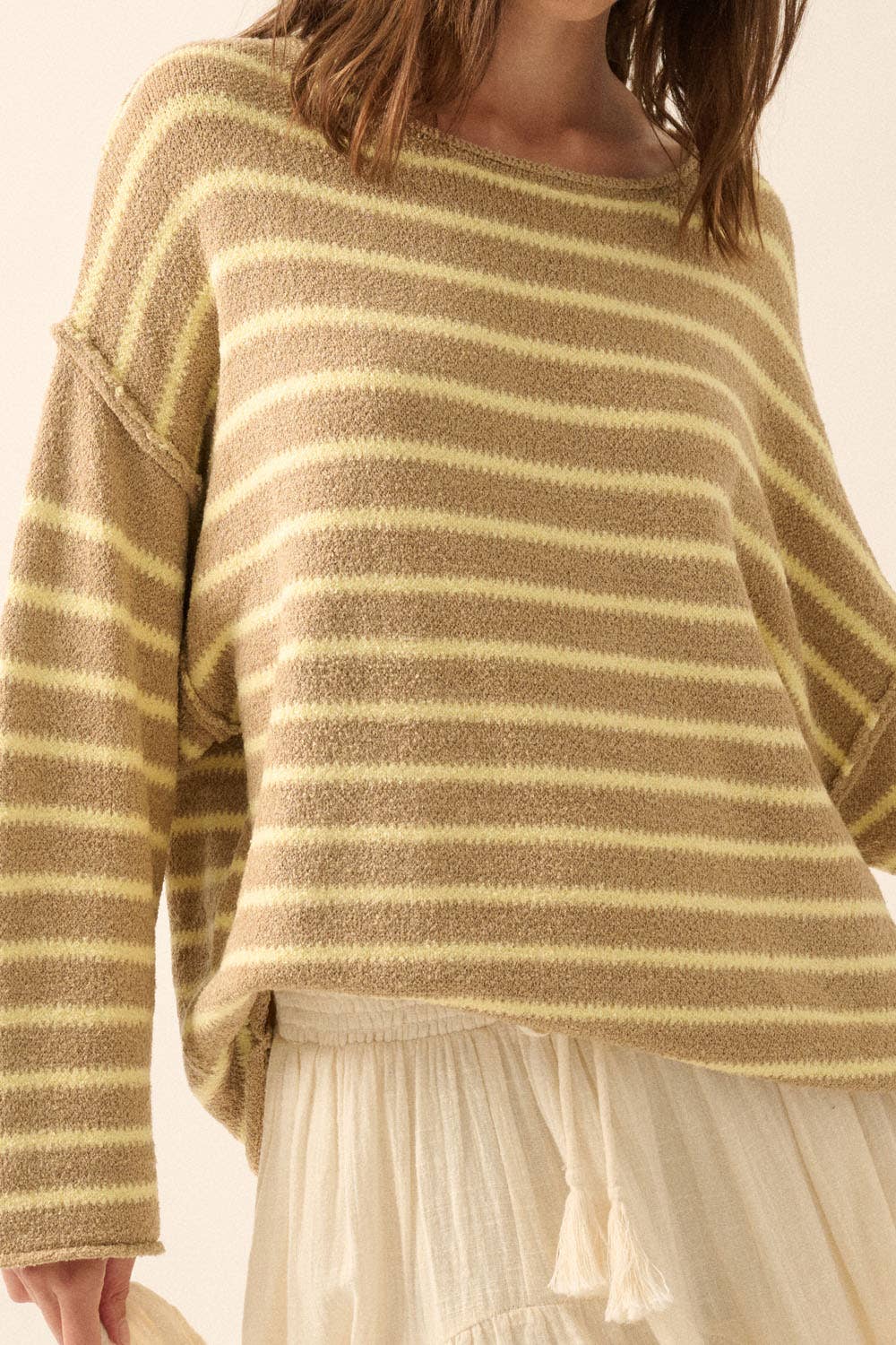 Striped Textured Knit Oversized Sweater