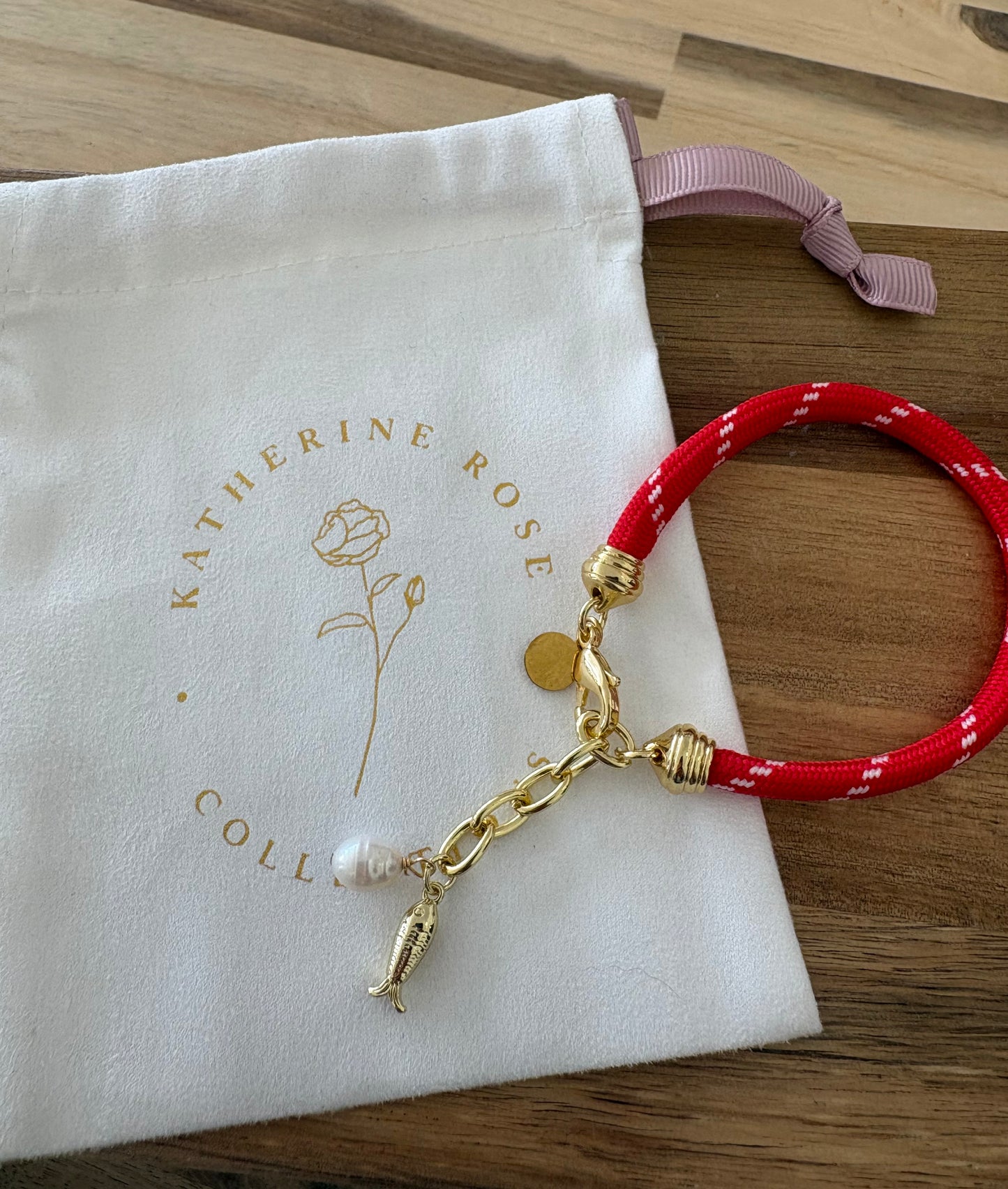 Red Mini Pearl Charm Cord Bracelet
