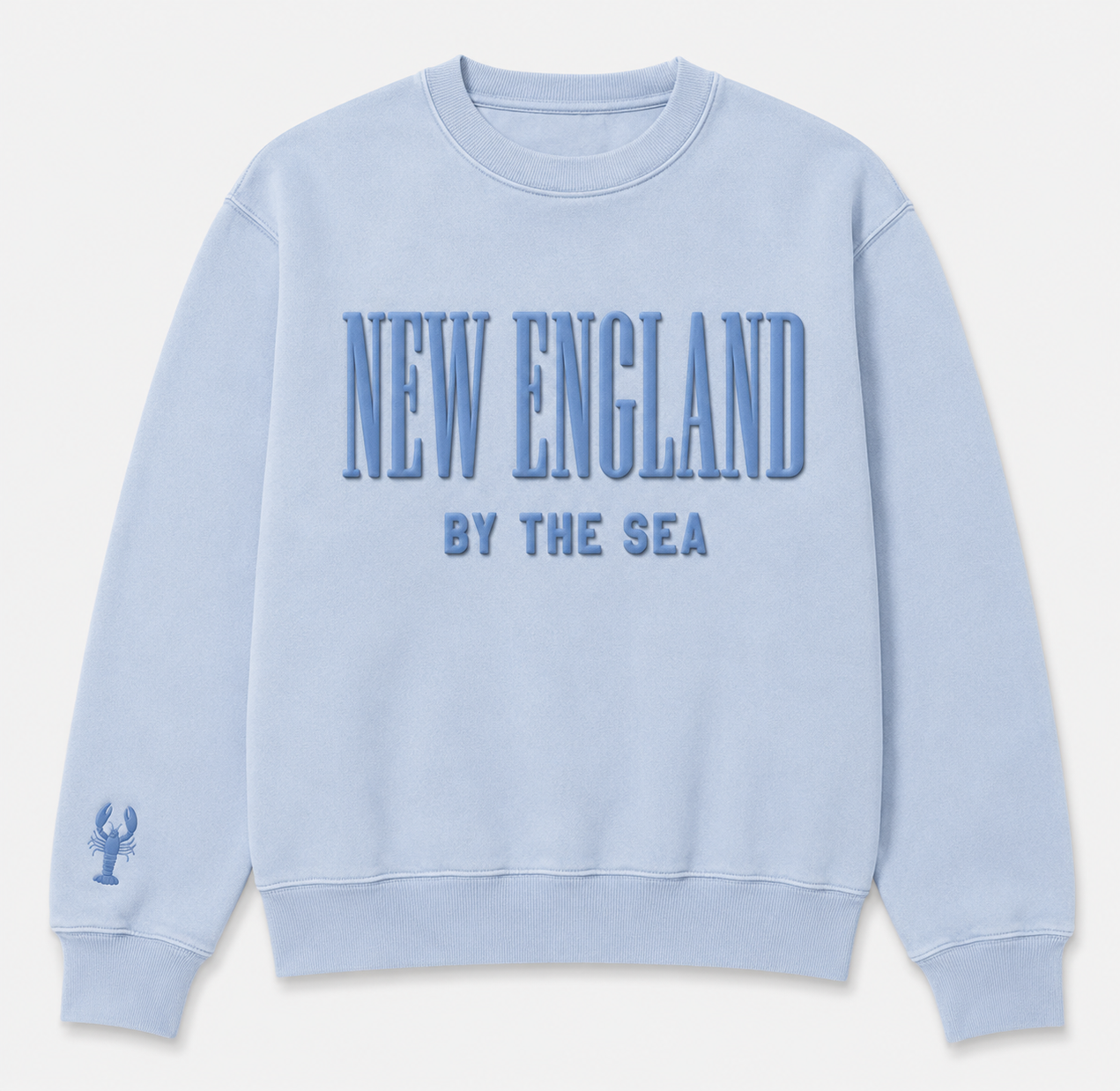 New England By the Sea Puff Print- Blue Crew with Lobster