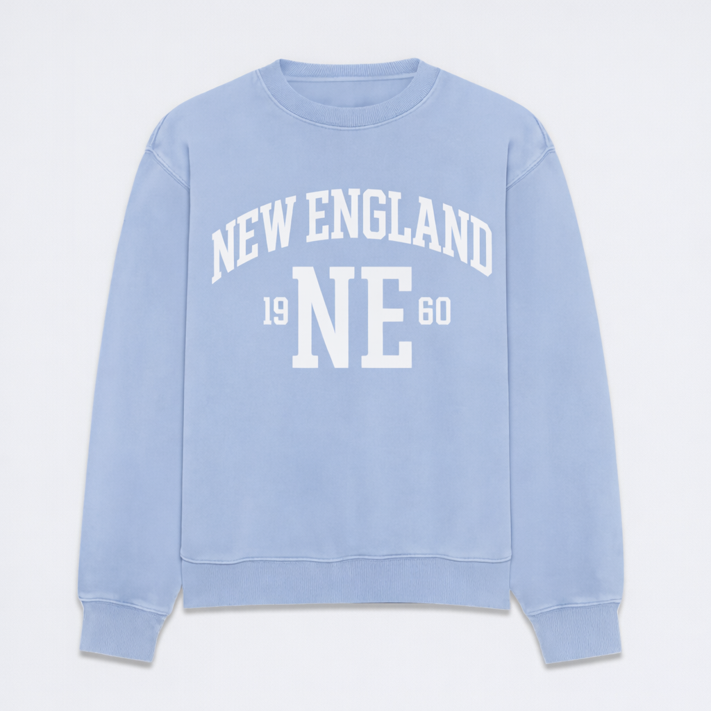 Pigment Blue Ice New England Sweatshirt with White Puff Print