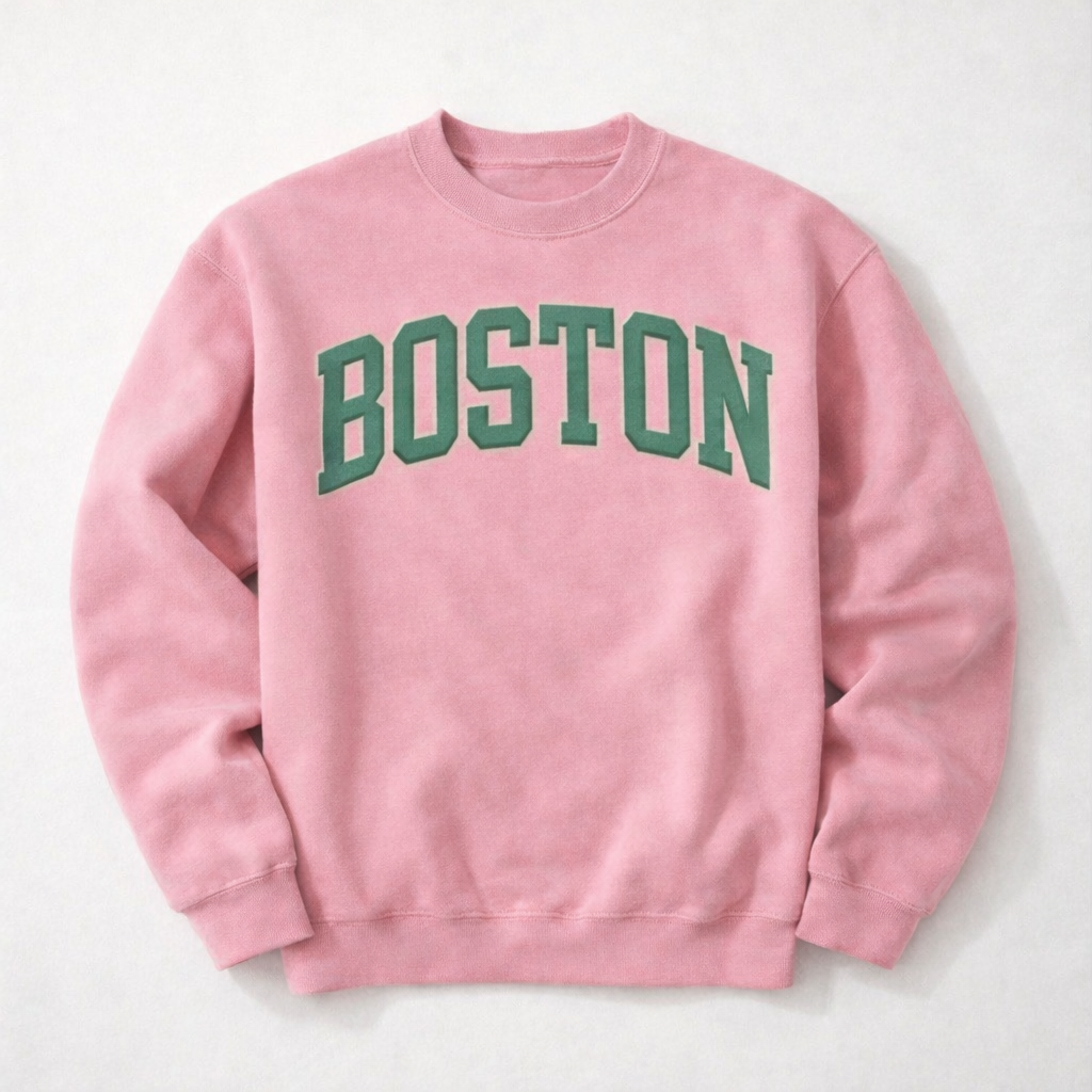 Boston Green Puff Print- Pink Crew