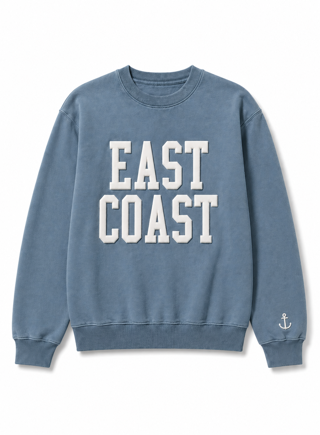 East Coast Puff Print- Pebble Blue Crew with anchor