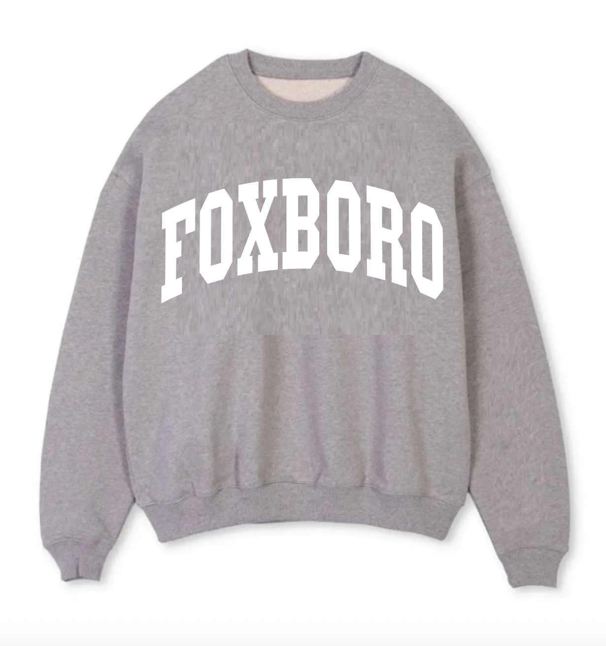Foxboro Puff Print- Grey Crew With Zip Code sleeve hit