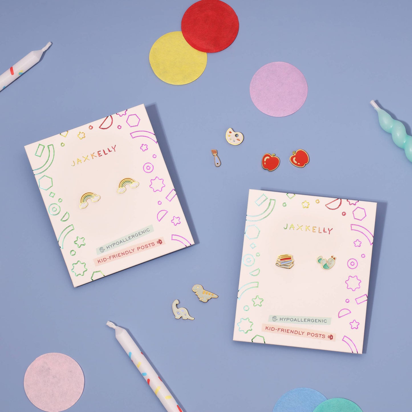 Rainbow Enamel Flat Back Kids Earrings