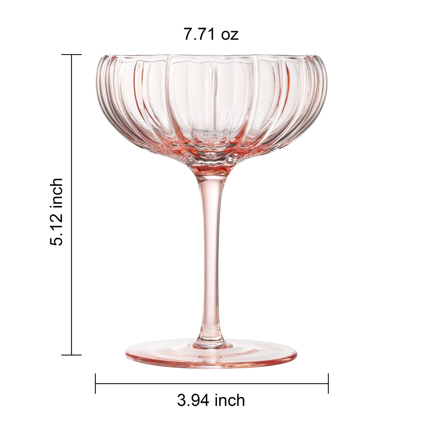 Pink Flower Coupe Cocktail Colored Glasses | 2 Set, 7.7 OZ
