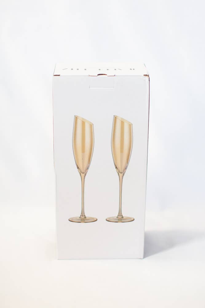 Slant Collection Gold Champagne Glasses, Set of 2