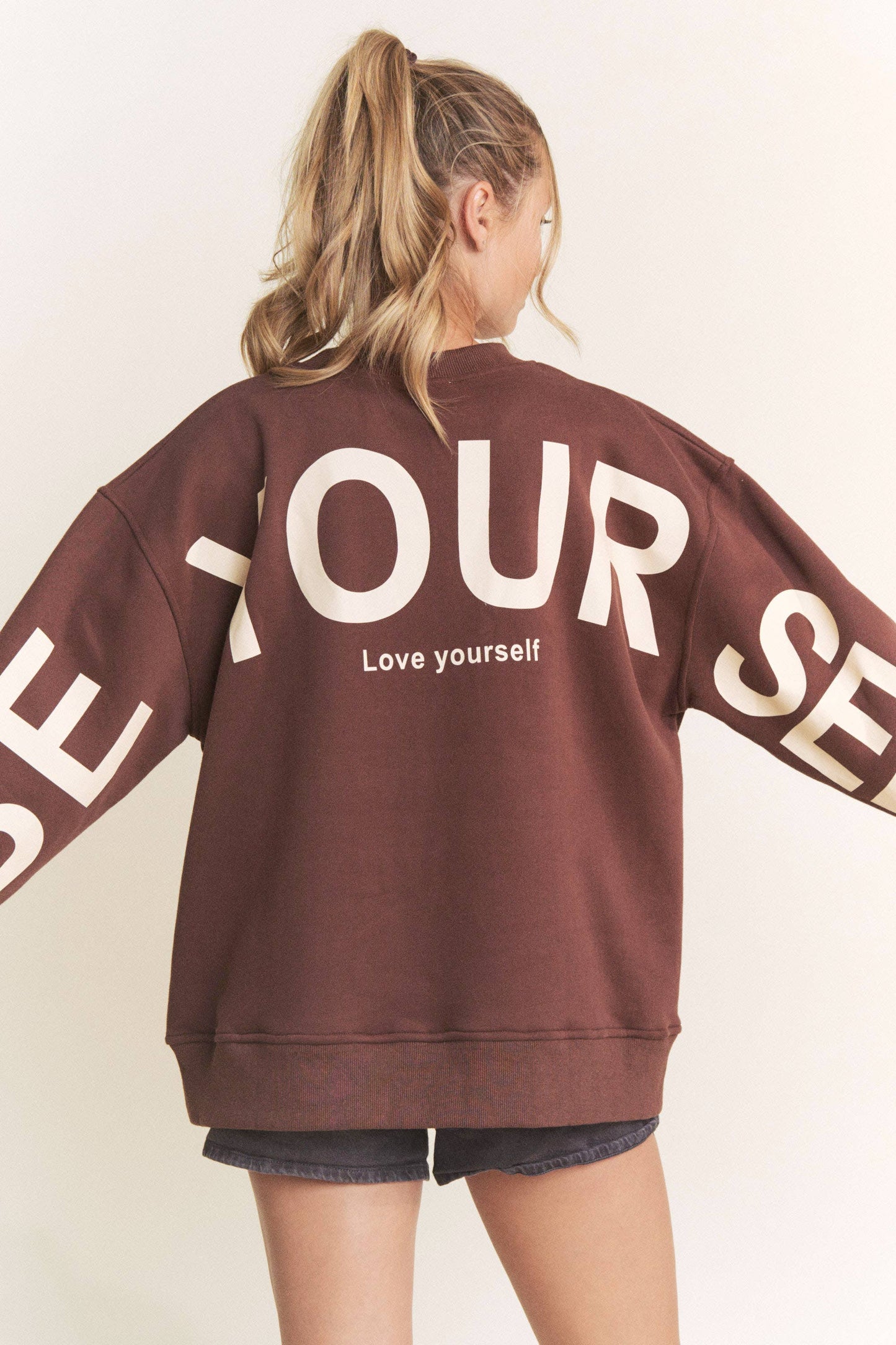Be Yourself Love Yourself Printed Oversized Sweatshirt