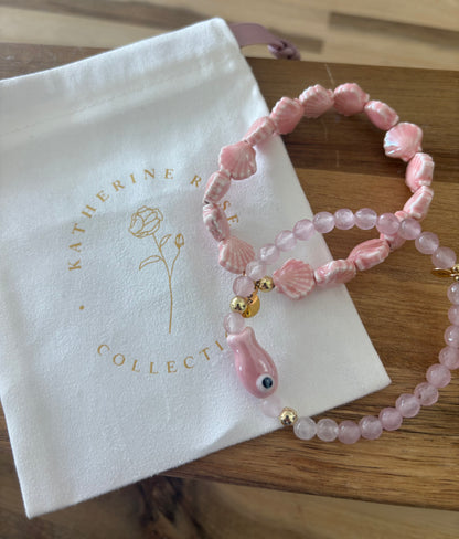 Light Pink Fish and Shell Bracelet Set