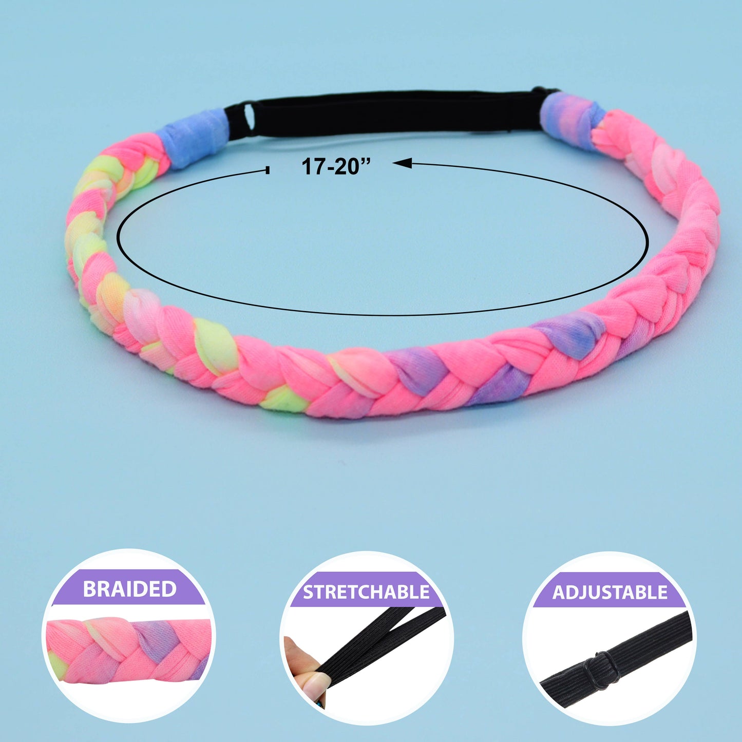 Adjustable Braided Tie Dye Headbands for Girls