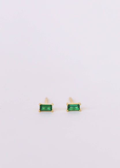 Baguette - Emerald - Gold Earrings