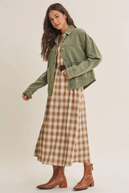 WASHED COTTON TWILL UTILITY OVERSIZED JACKET