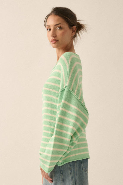 Striped Textured Knit Oversized Sweater