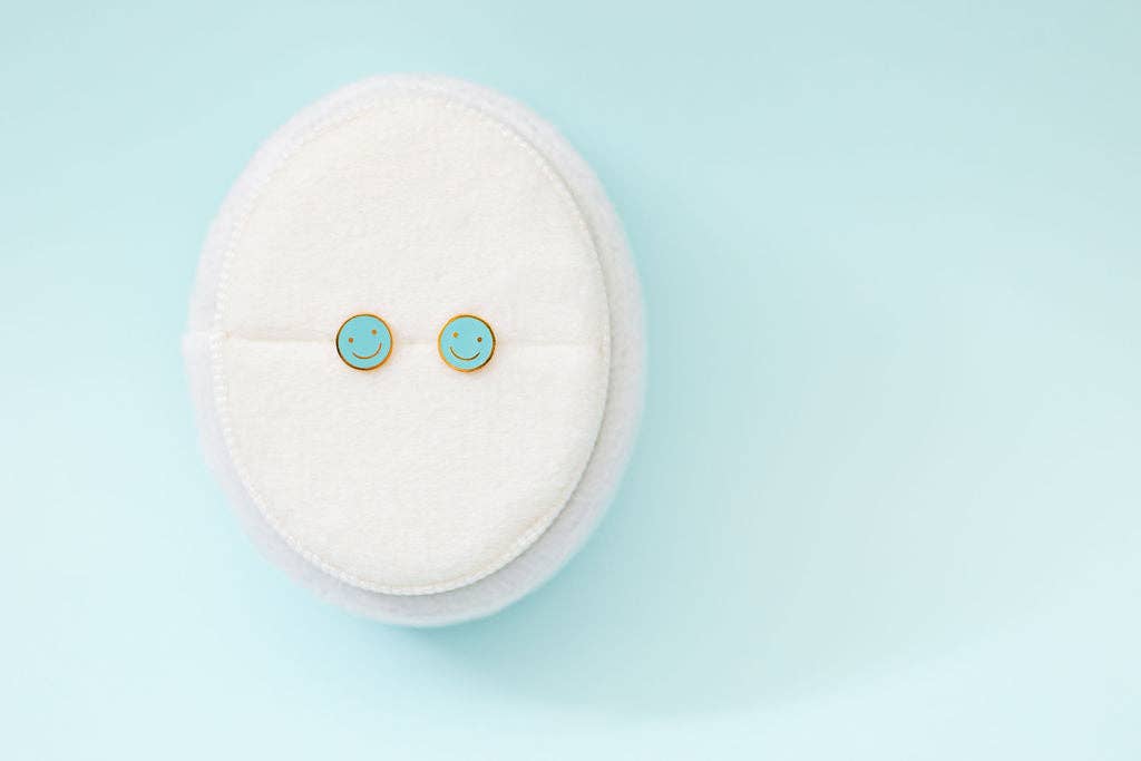 Blue Smiley Stud Earrings