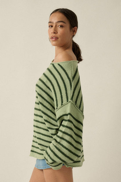 Striped Textured Knit Oversized Sweater