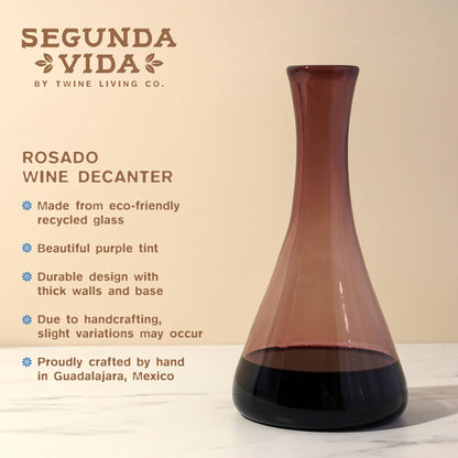 Segunda Vida Rosado Hand Blown Recycled Glass Wine Decanter