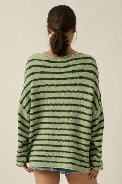 Striped Textured Knit Oversized Sweater