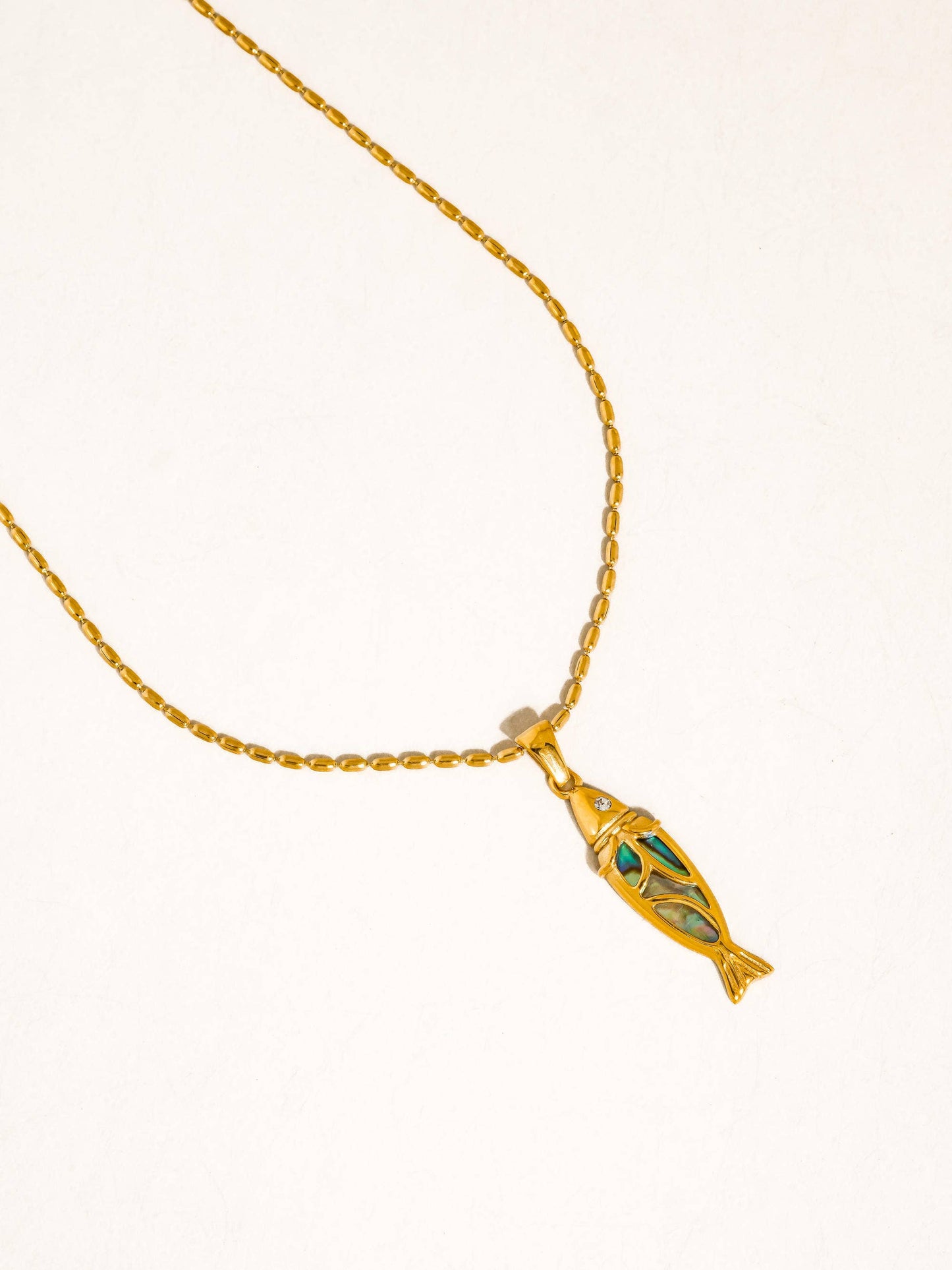 Dolphina 18K Gold Non-Tarnish Vintage Abalone Fish Necklace
