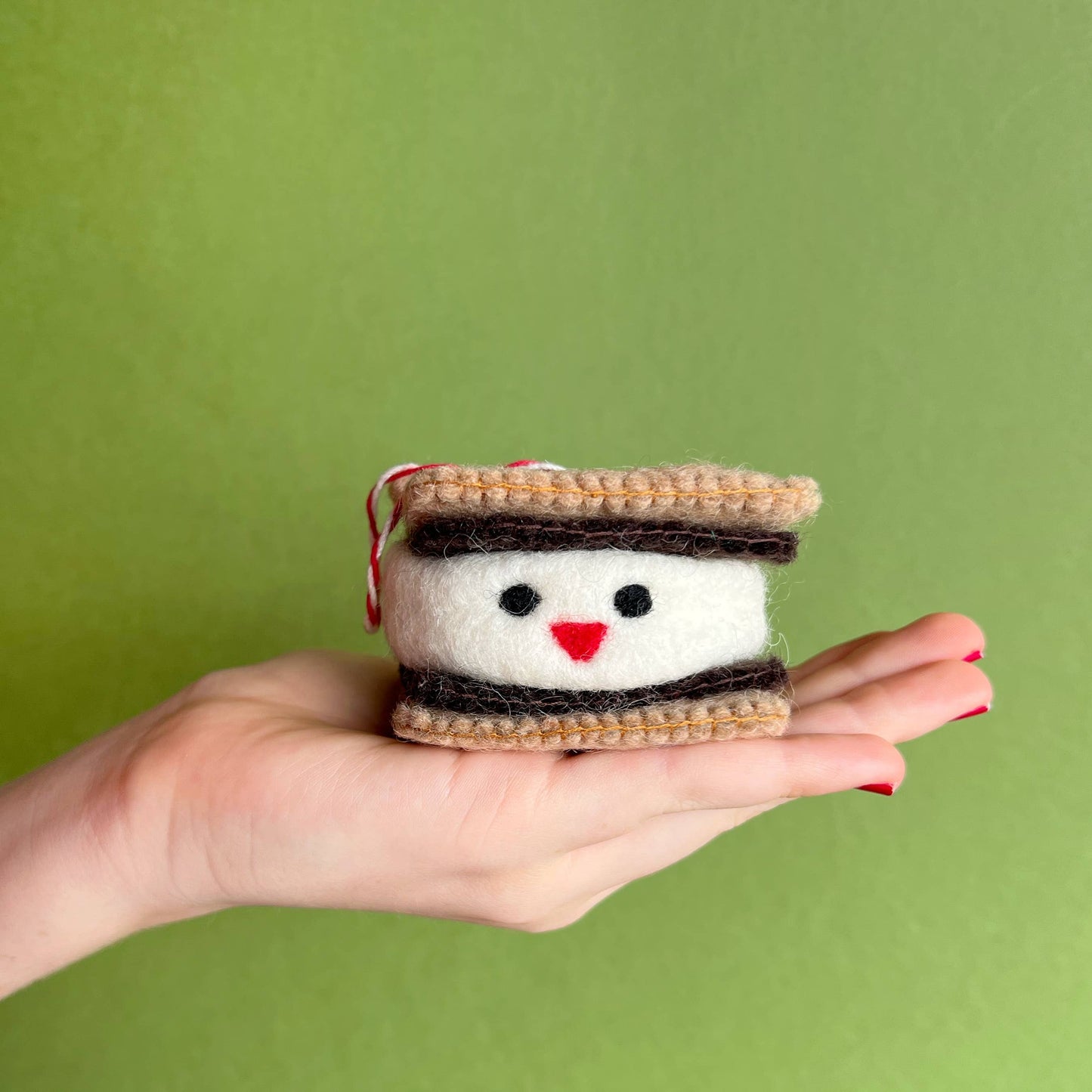 Smiling S'more Felt Wool Christmas Ornament