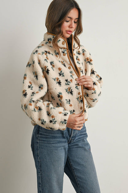 Floral Print Fluffy Fleece Jacket\