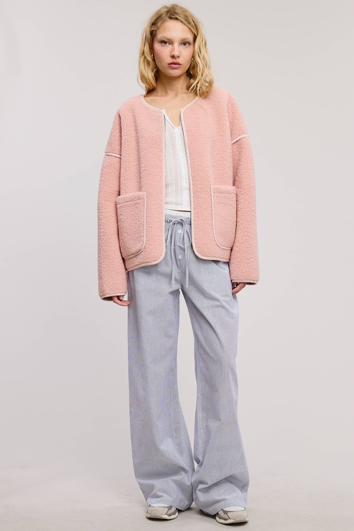 Front Zip-Up Closure Shaggy Sherpa Knit Jacket