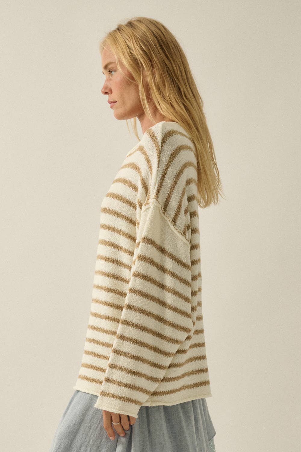 Striped Textured Knit Oversized Sweater