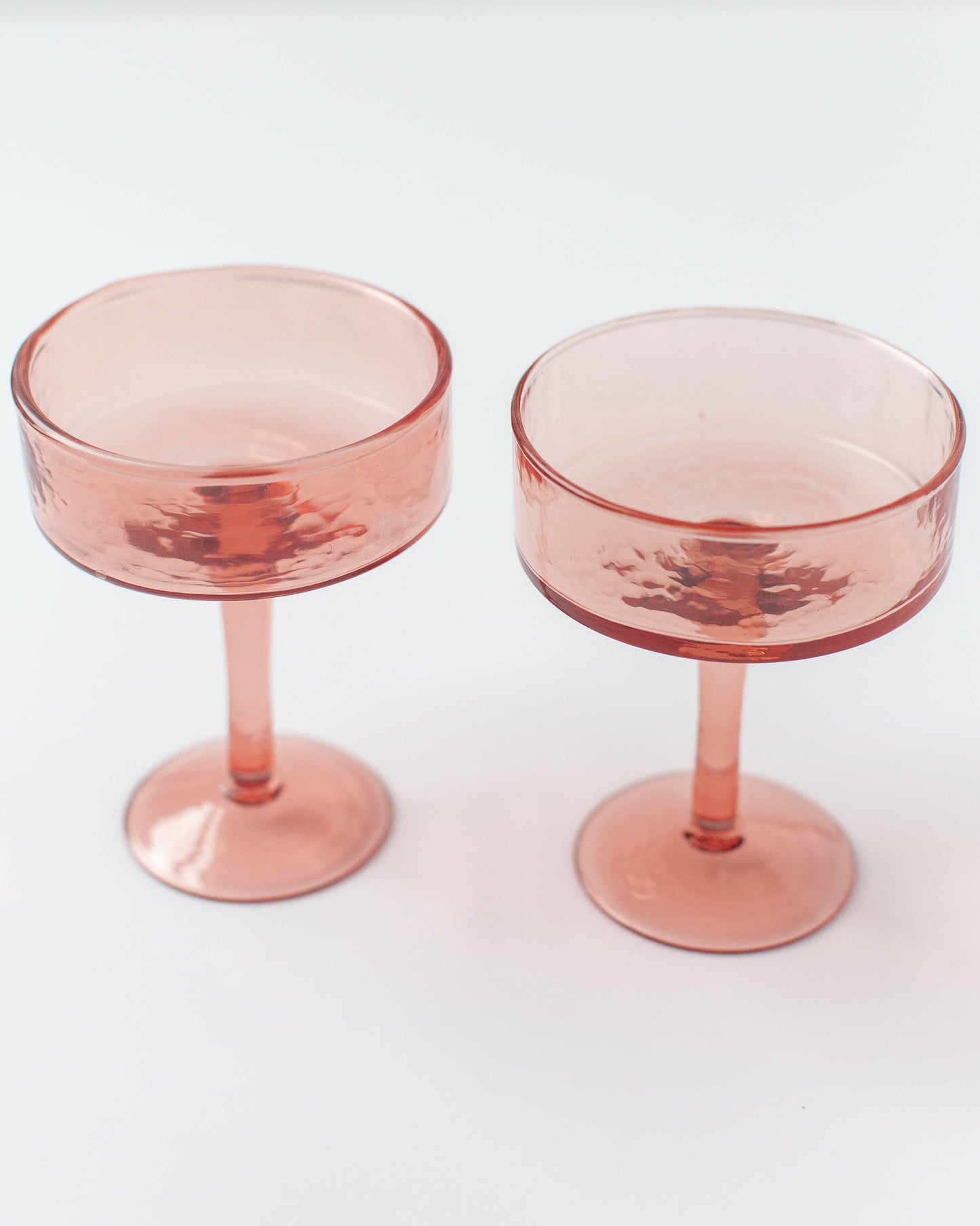 Handblown Hammered Coupe Cocktail Glass Pair