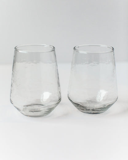 Handblown Hammered Glass Water Tumbler | Pair of 2