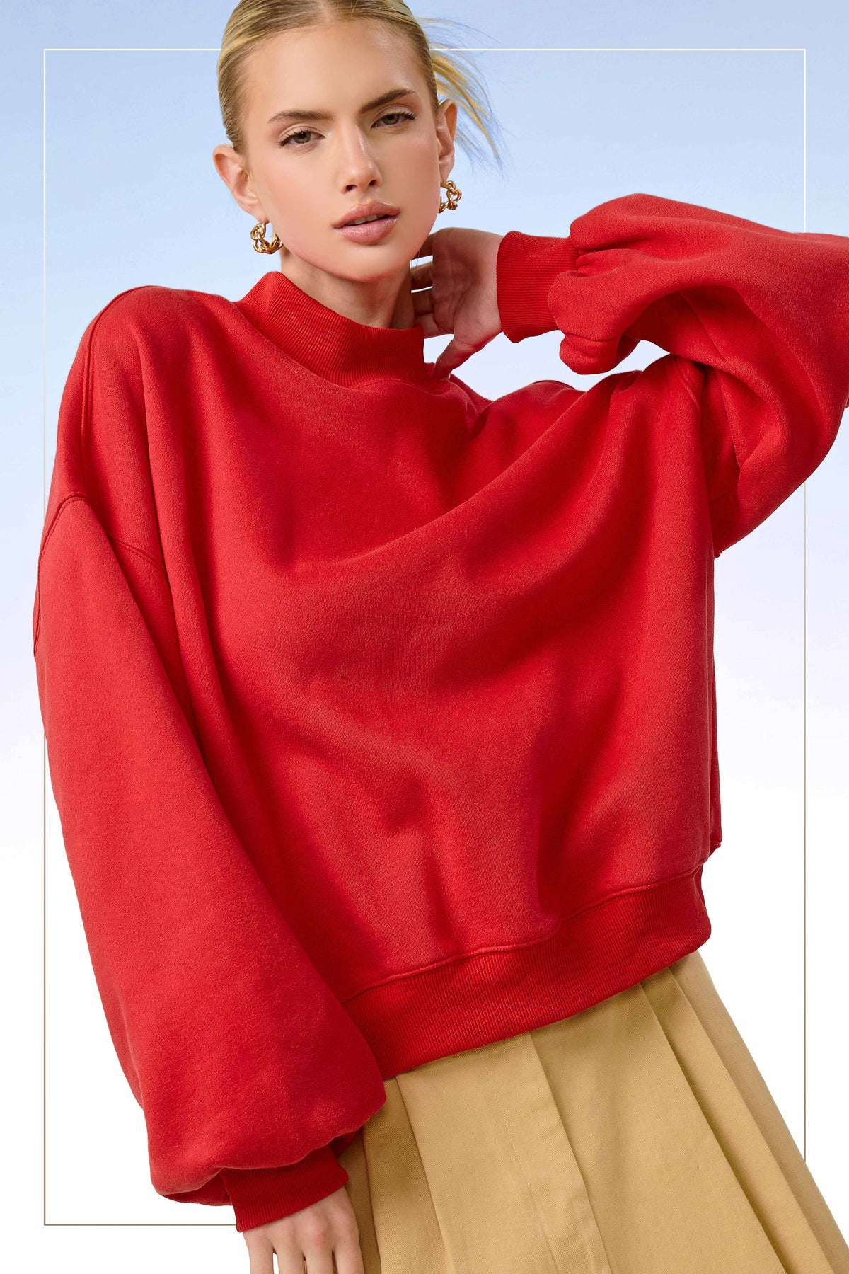 Crew Mock Neck Sweatshirt Pullover- Red