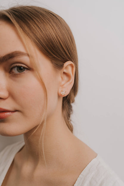 Gemstone Prong - Clear Quartz - Gold Earrings