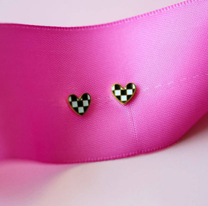 Checkered Heart-Earrings