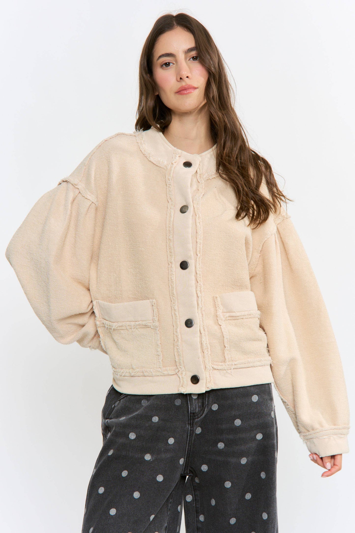 Boucle Textured Button-Up Jacket
