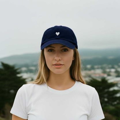 Navy Cotton Dad Hat - Embroidered Heart Cap