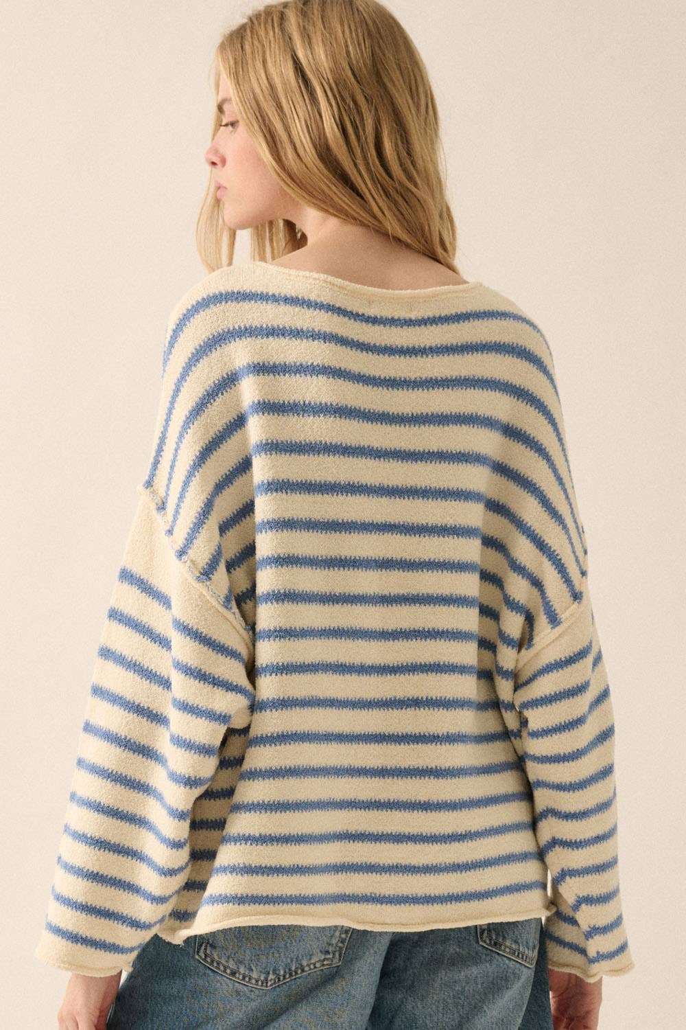 Striped Textured Knit Oversized Sweater