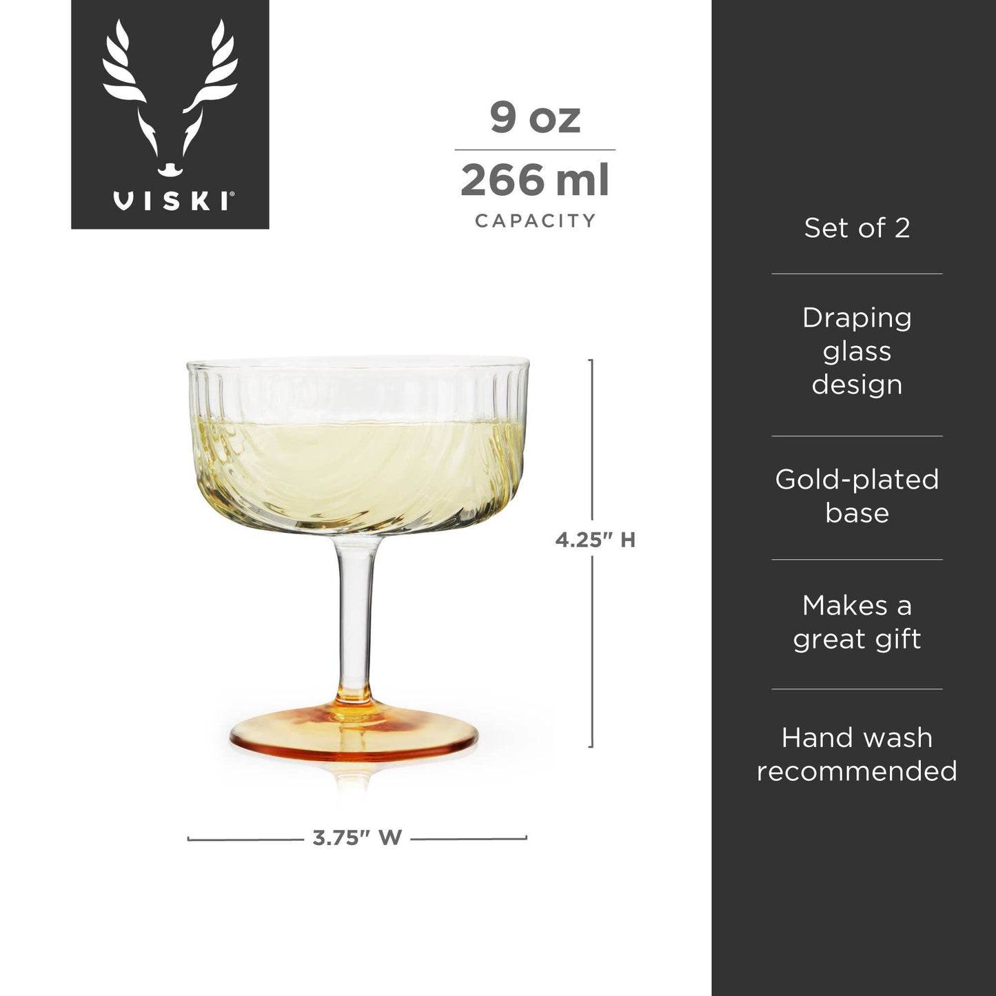 Gold-Plated Deco Cocktail Coupes – Set of 2 by Viski
