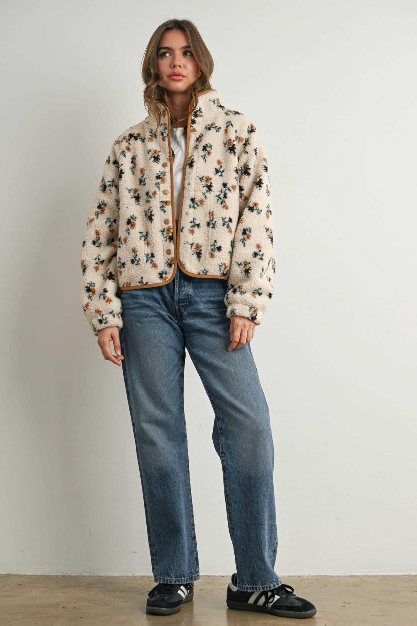 Floral Print Fluffy Fleece Jacket\