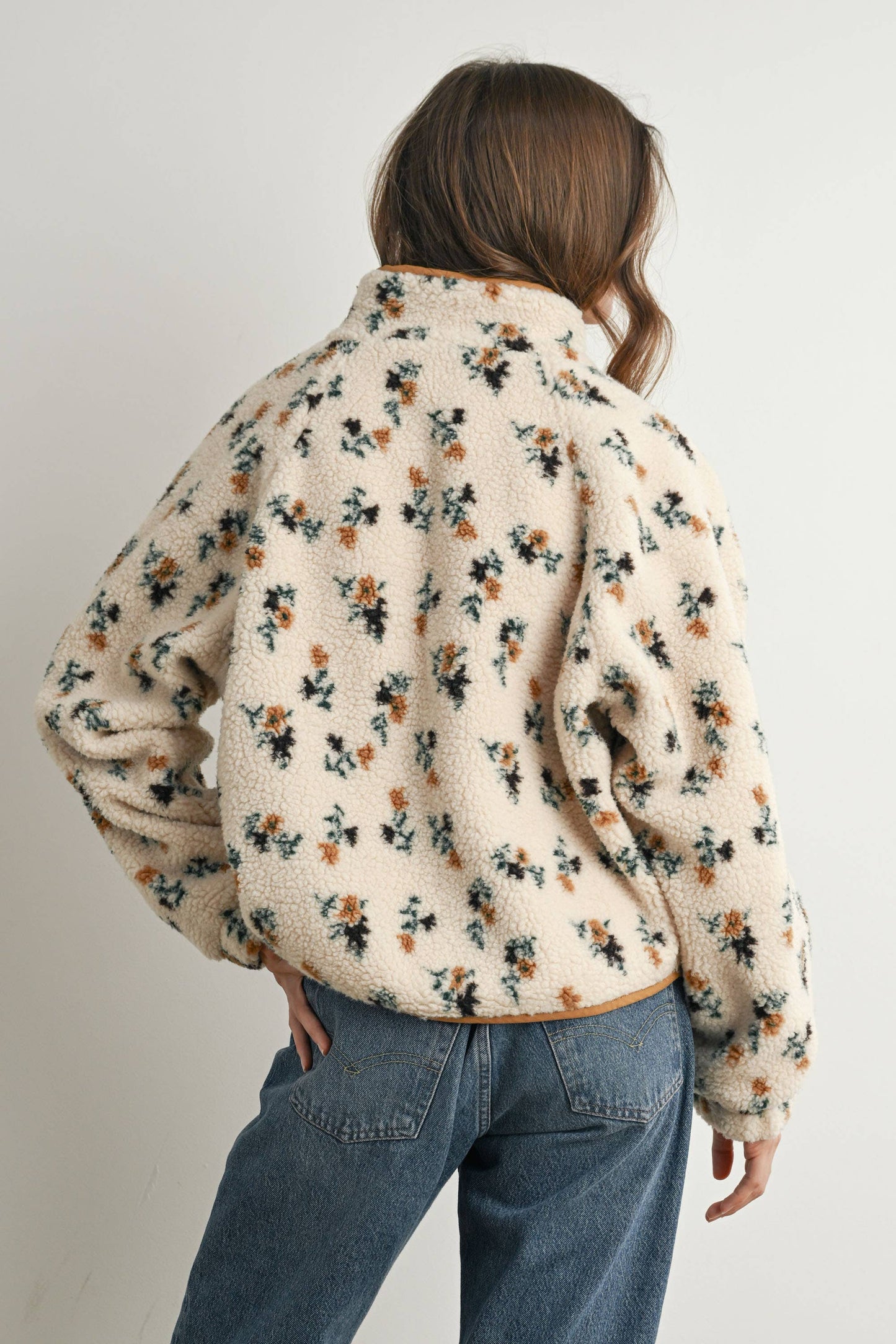 Floral Print Fluffy Fleece Jacket\