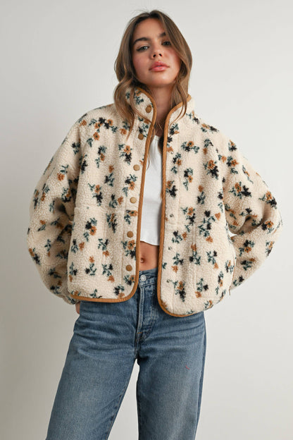 Floral Print Fluffy Fleece Jacket\