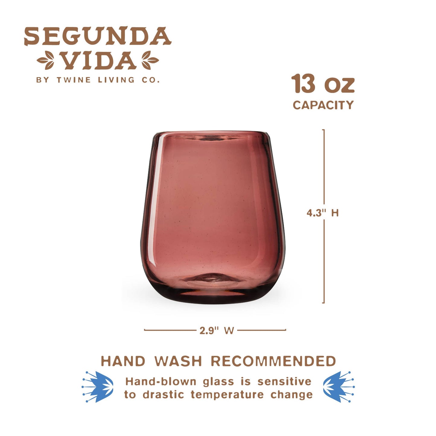 Rosado Recycled Glass Stemless Wine Glasses Set of 2