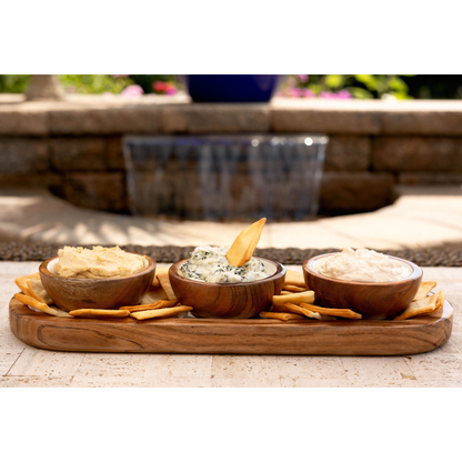Wood + White Collection Acacia Wood 3 Dipping Bowls and Tray