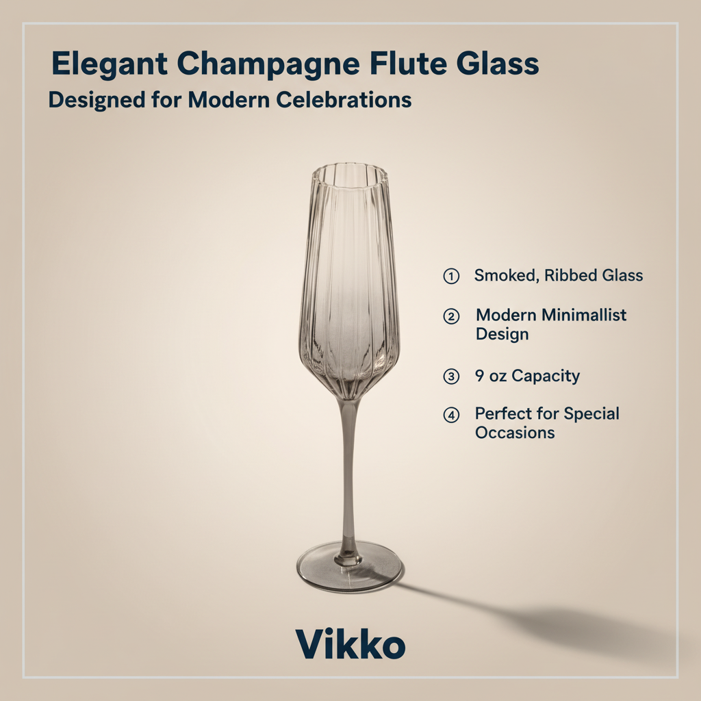 2 Pack Vikko - Decor, Elegant, Champagne Flute Glass, Smoked, 9 Oz