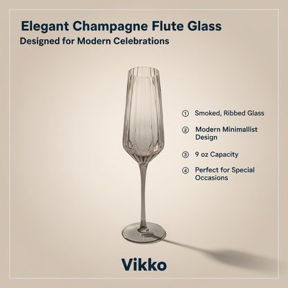 2 Pack Vikko - Decor, Elegant, Champagne Flute Glass, Smoked, 9 Oz