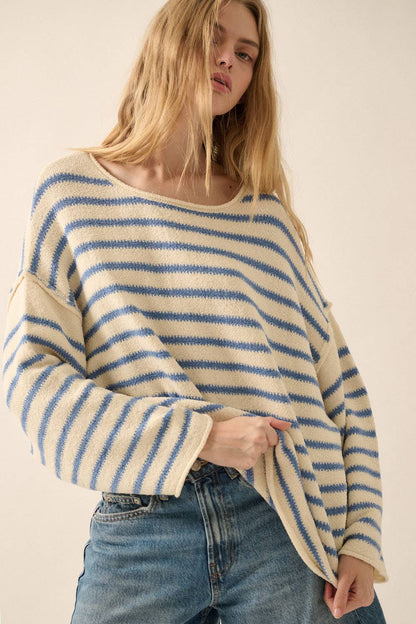 Striped Textured Knit Oversized Sweater