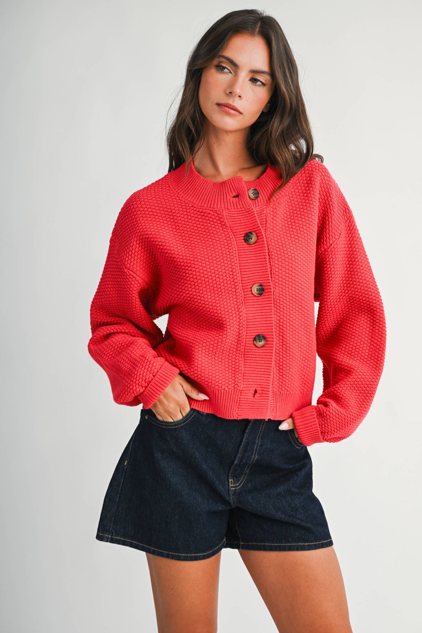 Textured Button Front Cardigan Sweater