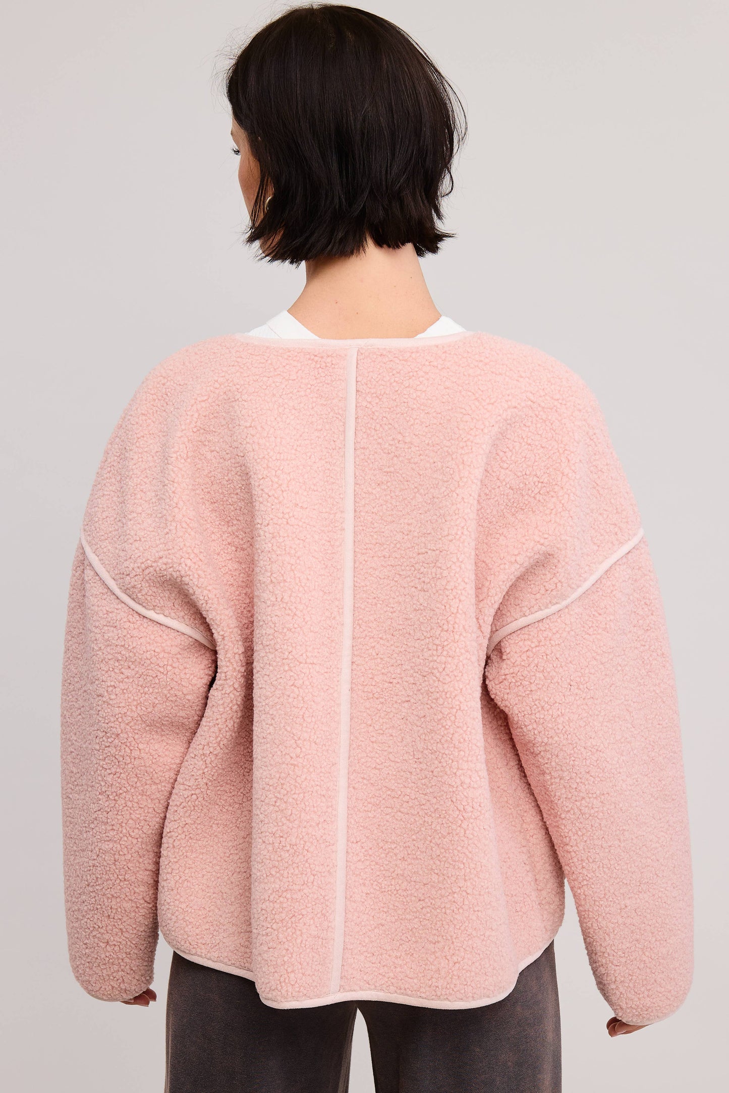Front Zip-Up Closure Shaggy Sherpa Knit Jacket