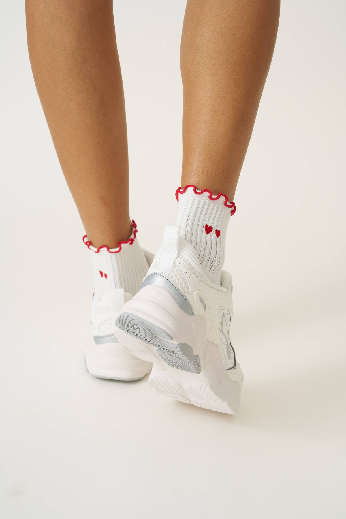 ❤️ Embroidery Heart Duo Ruffle Grip Sock, Pilates Socks