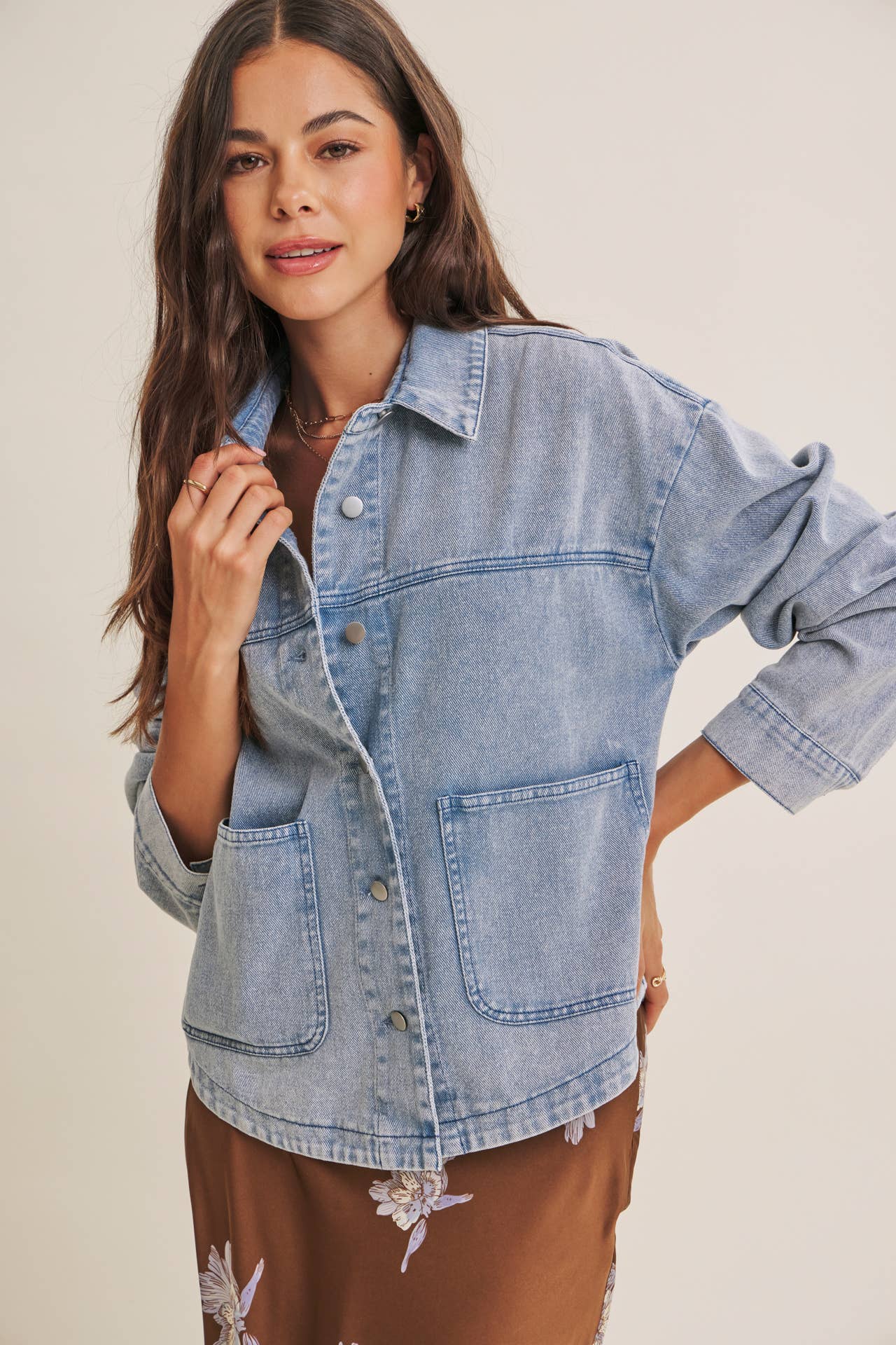 WASHED COTTON TWILL UTILITY OVERSIZED JACKET