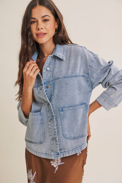 WASHED COTTON TWILL UTILITY OVERSIZED JACKET