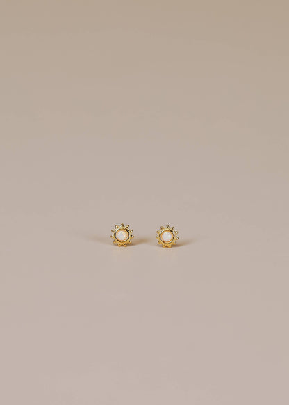 Sun Stud - White Opal - Gold Earrings