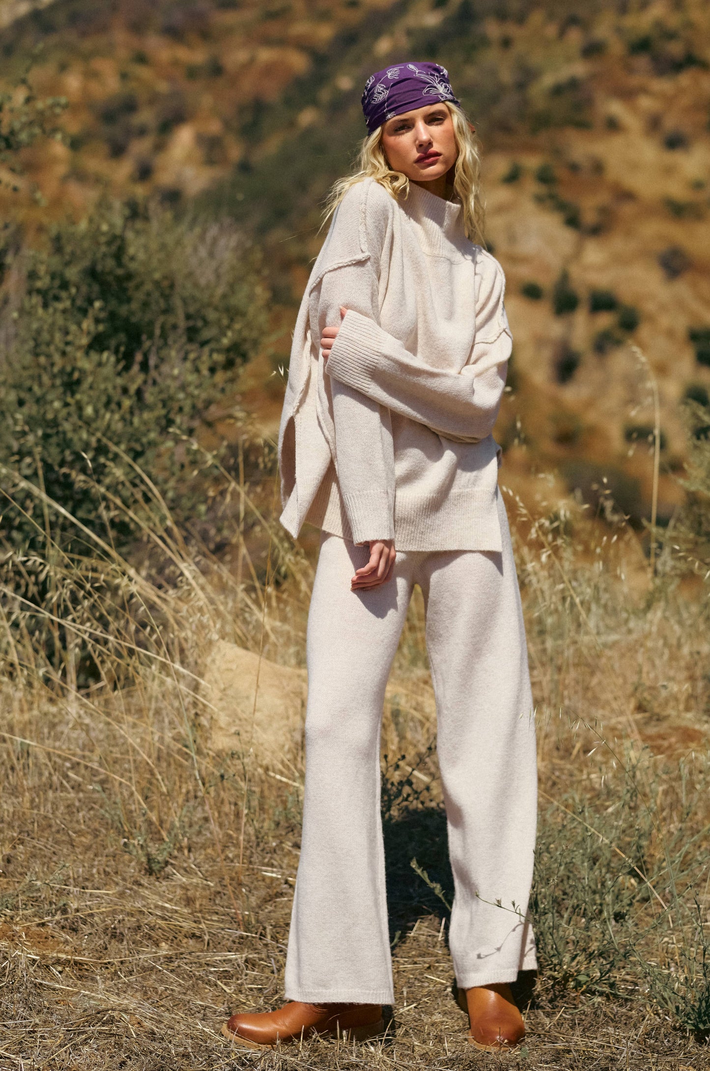 Mock Neck Side Slit Knit Sweater and Pants Set